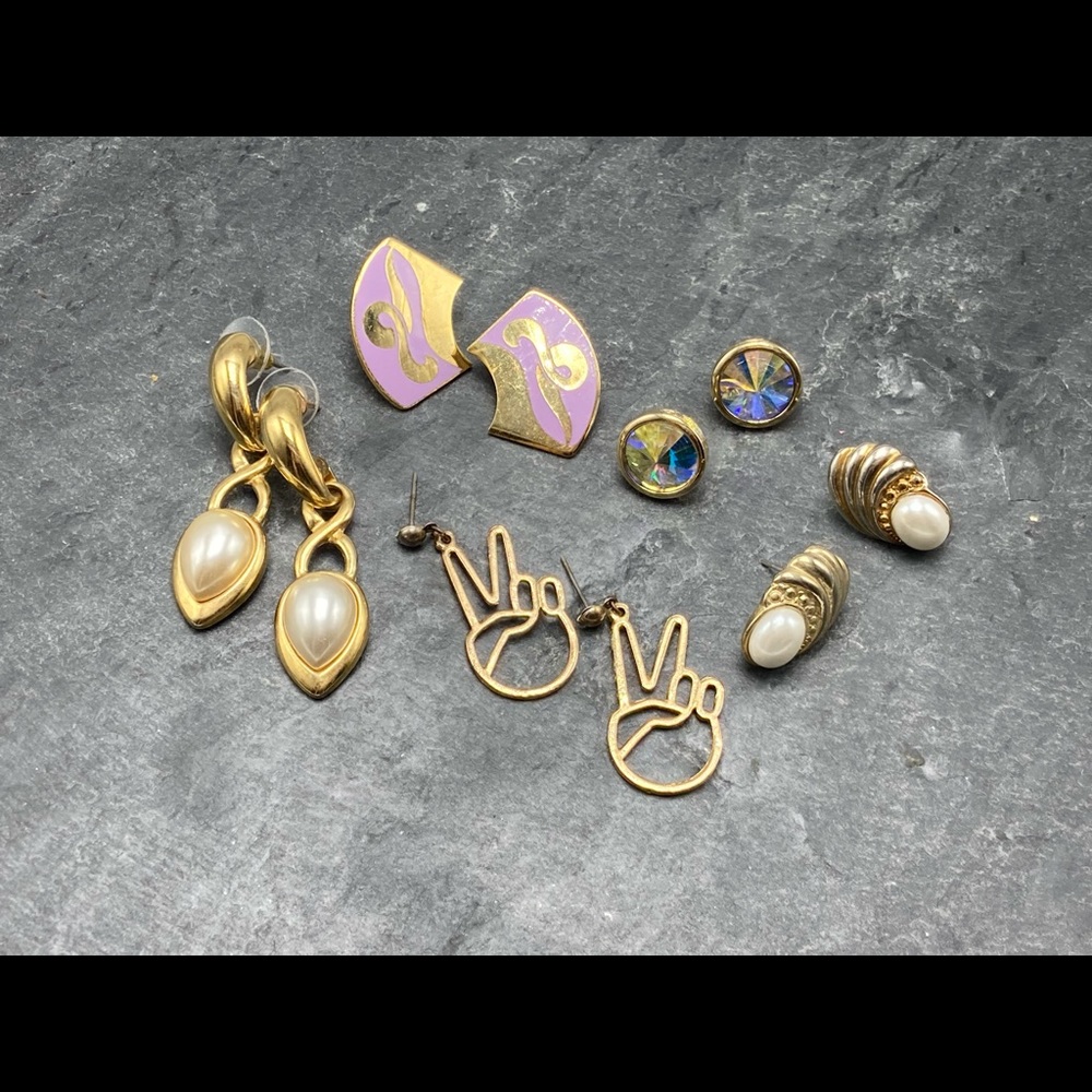 PIERCED Vintage women’s bundle 5x pairs earrings gold enamel hoops